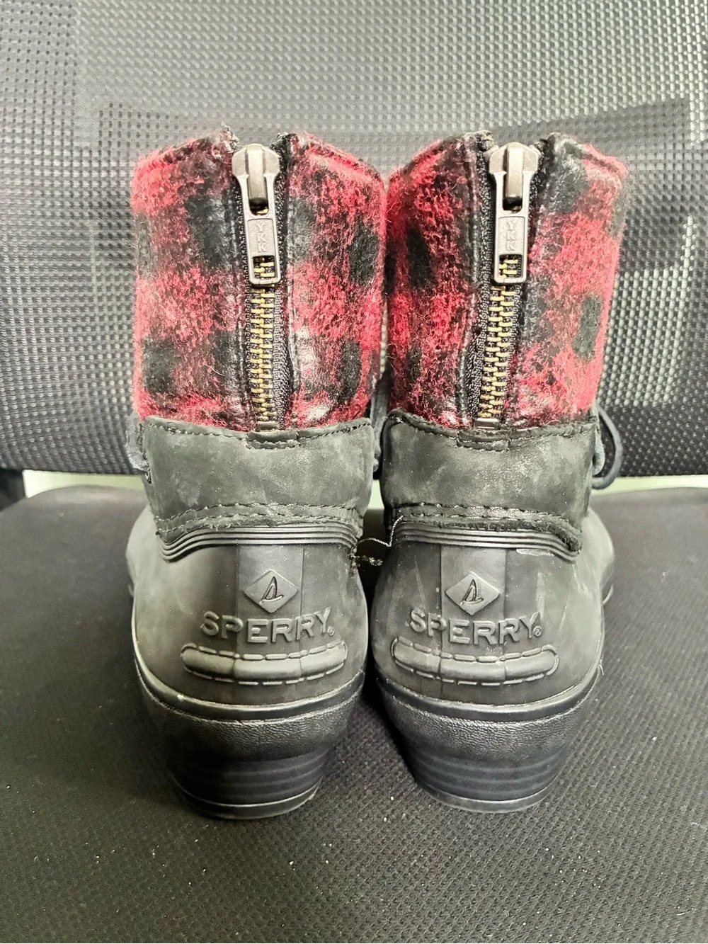 Sperry Top-Sider Saltwater Duck Rain Boots Women's Size 9 Red Black Plaid